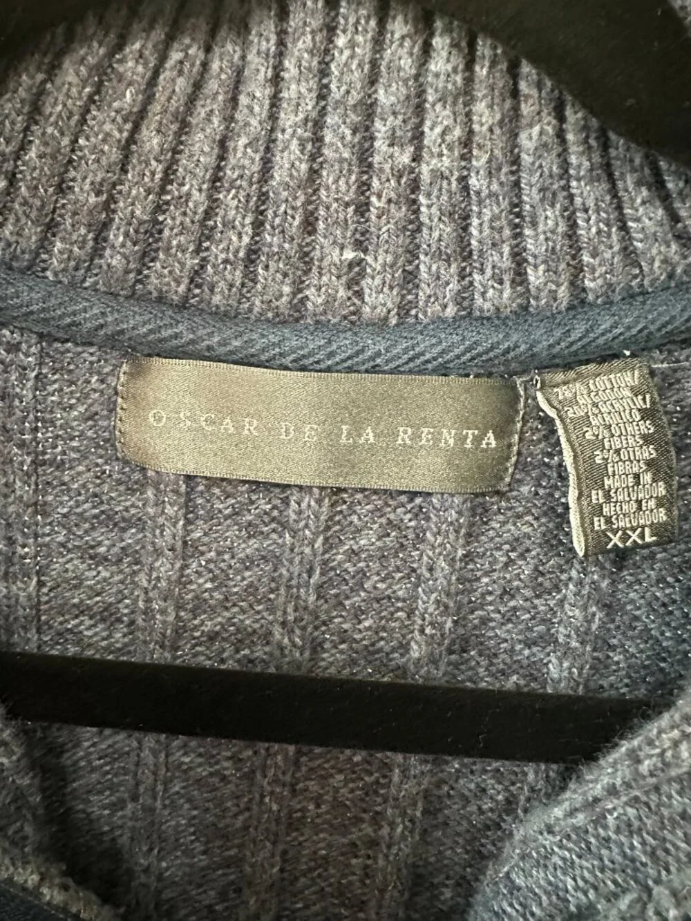 Oscar de la Renta Ribbed Quarter-Zip Sweater | Men's XXL | Blue Heather